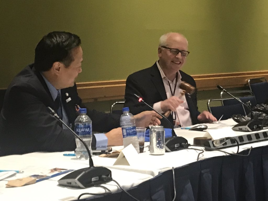 DaxK's tweet photo. Changing of the guard for the ASCO RCF. Ed Kim passes the gavel to David Waterhouse. It is a privilege to work alongside so many talented people to realize a reality where care delivered in the context of a clinical trial is the norm. https://t.co/uN2eikQ6De