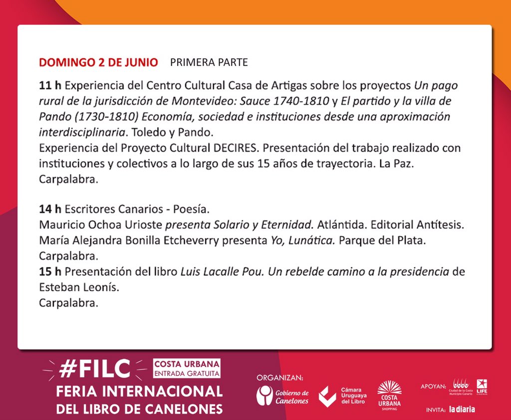 CanelonesCultur's tweet photo. 📚#Ahora La #FILC2 ya está llegando a su fin, pero aún queda mucho por conocer y disfrutar de esta mágica experiencia que es la lectura.
📕Conocé las actividades para este domingo 2/6 aquí 👇 https://t.co/oni5raPcy8
