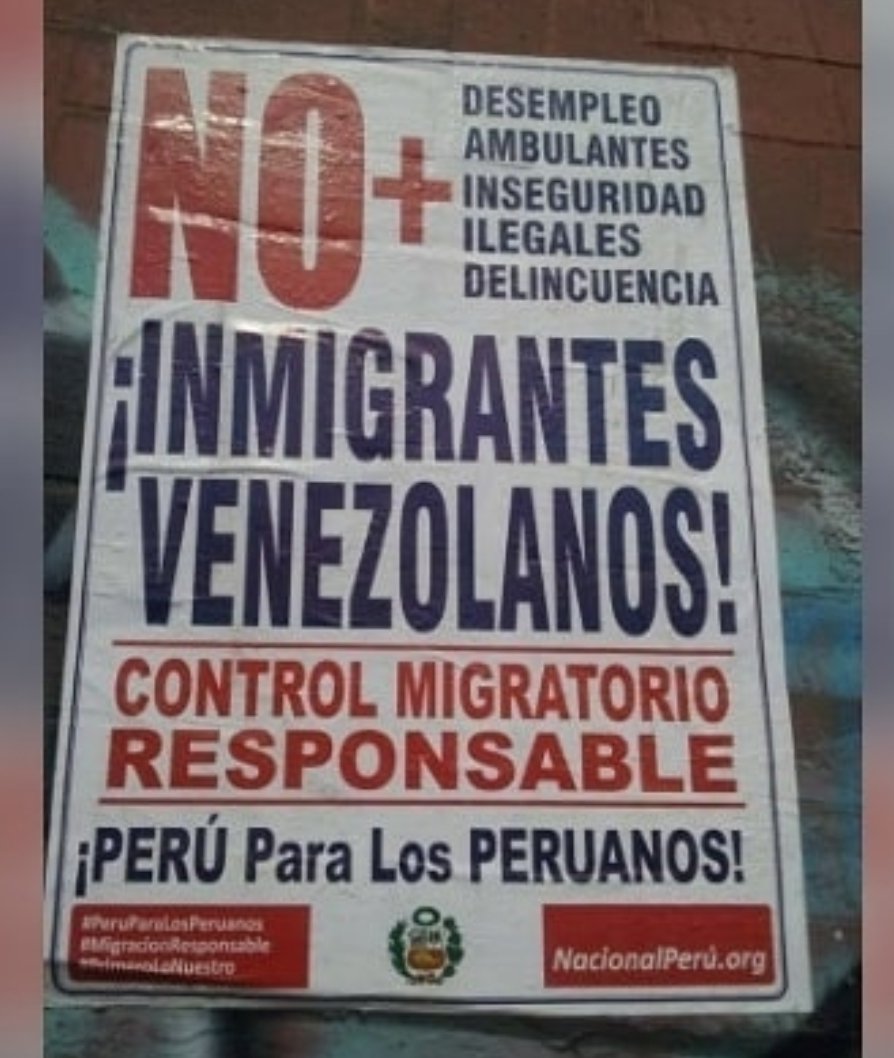 maibortpetit's tweet photo. Extremadamente triste y preocupante este mensaje de desprecio y xenofobia contra los venezolanos en #Perú #NoALaXenofobia https://t.co/lFCY6dTYME