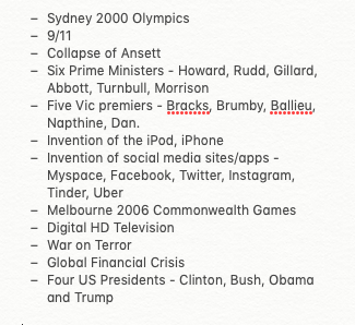 leachitup's tweet photo. Because this is fun, here's just a few of the things that have happened in the world and in Footy since either Carlton or Essendon last won a premiership/were successful.

More contributions welcome! 

#AFLDonsBlues #BoundByBlue #MightyBombers #AFL #schadenfreude https://t.co/p5M5pZhEpH