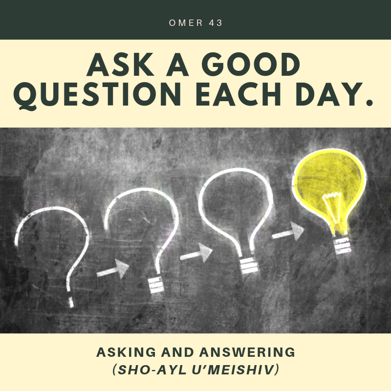 NVHCReston's tweet photo. Shavua tov!

Omer 43: Asking and Answering (Sho-ayl u’meishiv)

Questioning involves great concentration, opening up our minds and hearts to inquiry. Answering spurs the exchange of ideas. Both are critical to acquiring a life of wisdom.

Prayer: Ask a good question each day. https://t.co/y3Ezx1WtOf
