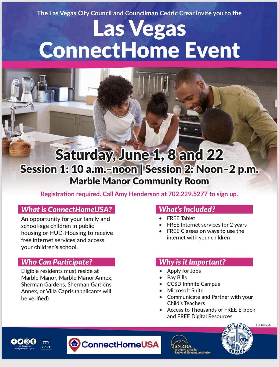 lmorris1908's tweet photo. .@CityOfLasVegas @CouncilmanCrear teamed up with @TMobile @SNVWorkforce to bridge the digital divide & improve digital literacy in public housing properties. Through @ConnectHome 300 #SNRHA residents equipped w/ a Samsung Galaxy Tab, 2-years of WiFi, tech training. #Ward5Works https://t.co/rvGMJlHWS6