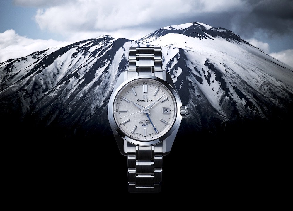 grandseikousa's tweet image. The #SBGJ201 celebrates Grand Seiko heritage with a design inspired by the ridged contours of Mt. Iwate. The delicate and polished finish of the dial reflects the natural beauty seen from the Shizuku-Ishi Watch Studio where Grand Seiko mechanical watches are made. #NatureofTime