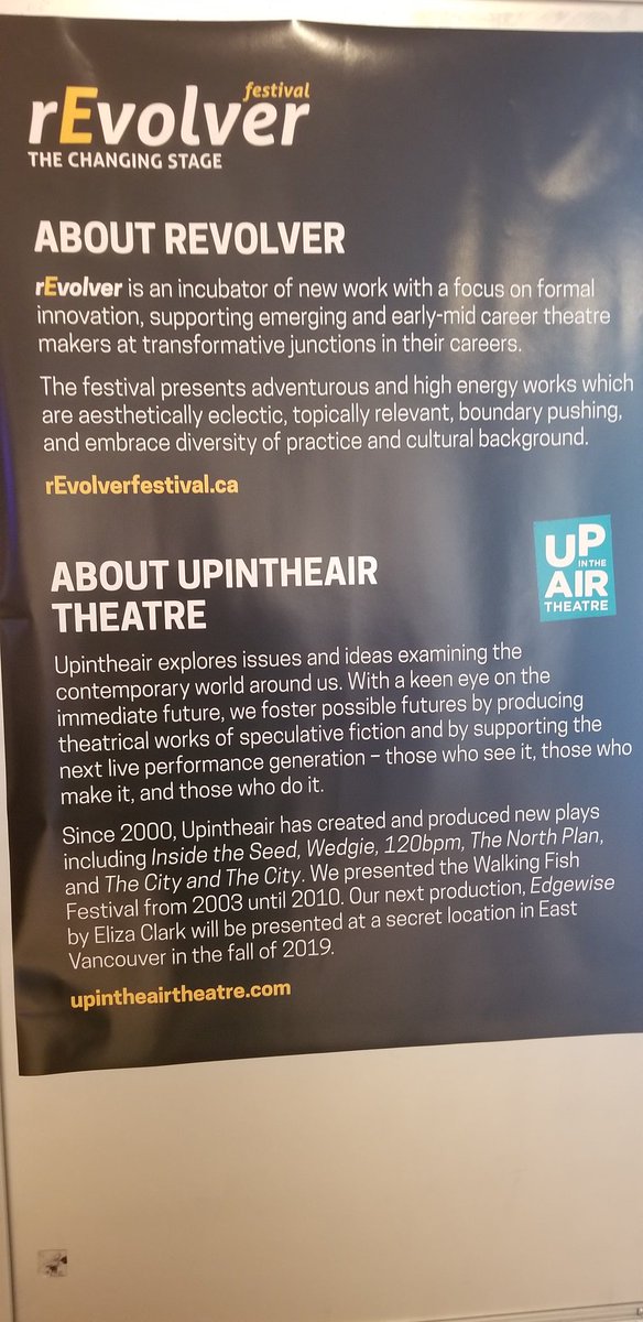 RunghCulture's tweet photo. @TheCultch 
@UITATheatre 
#RevolverFest #2019 #Vancouver #art #theatre https://t.co/Dd5Nlil7W0