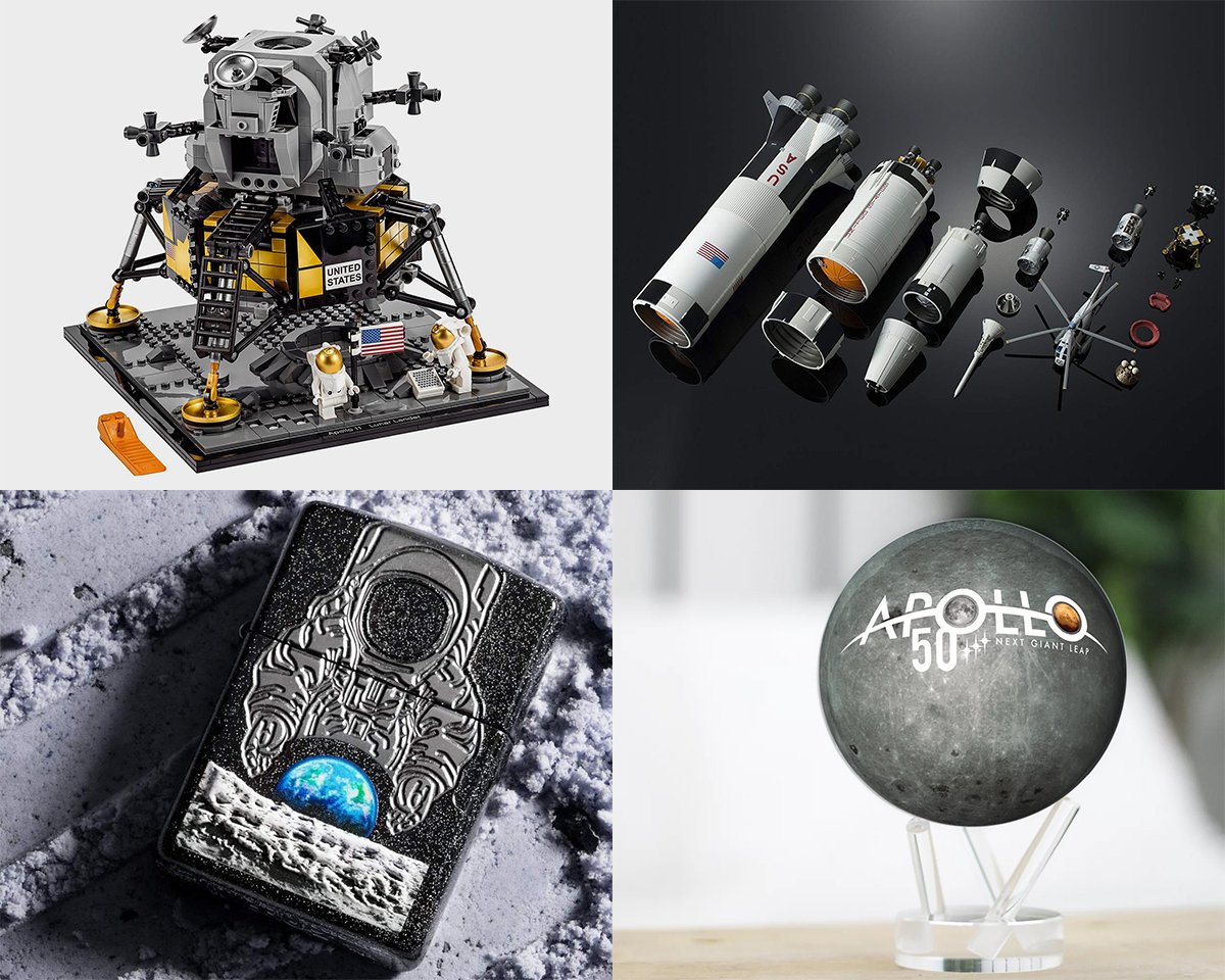 uploot's tweet photo. Our Top 4 favorite space items we found in May for #Uploot are all in celebration of the Apollo anniversary. This month we have a LEGO Apollo Lander, Saturn 5 model, Apollo Zippo, and a MOVA 50th anniversary globe. Head over to https://t.co/A0xMcSAi0T to see those and others. https://t.co/Dda0U7r8cp