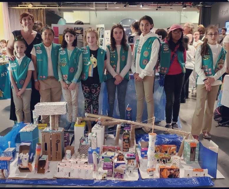 GStroop4283's tweet photo. When recycled materials become a unique, underwater city! These girls. Building an ideal community &amp; presenting it today @IntrepidMuseum. Thanks to our Council @girlscoutsnyc &amp; @fhi360 for these terrific learning opportunities! #AfterSchoolMath #nyc #STEM #Troop4283 @girlscouts https://t.co/3FzcBNdDoh