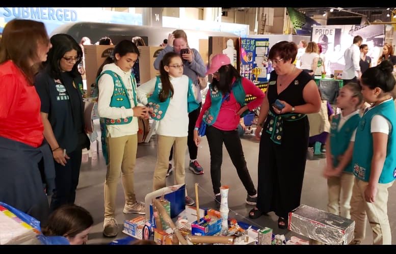 GStroop4283's tweet photo. When recycled materials become a unique, underwater city! These girls. Building an ideal community &amp; presenting it today @IntrepidMuseum. Thanks to our Council @girlscoutsnyc &amp; @fhi360 for these terrific learning opportunities! #AfterSchoolMath #nyc #STEM #Troop4283 @girlscouts https://t.co/3FzcBNdDoh