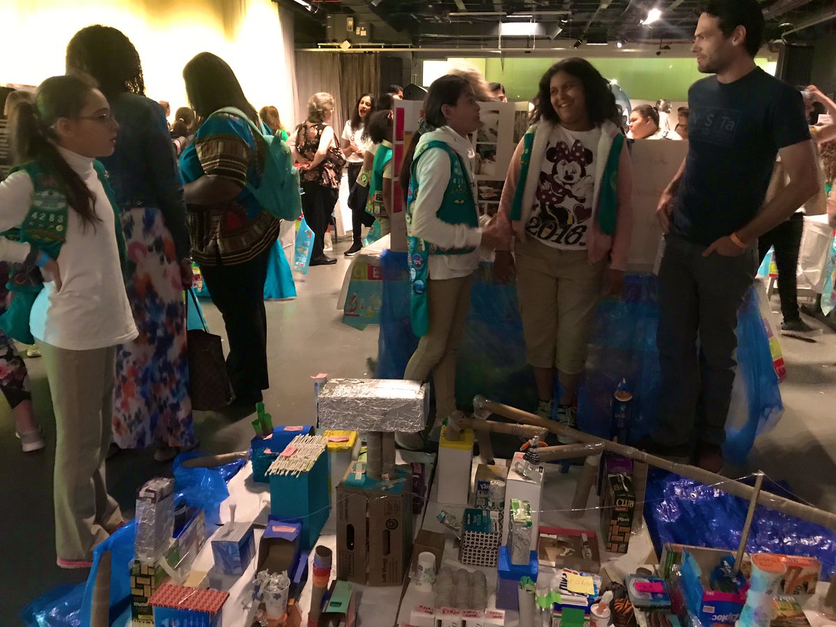 GStroop4283's tweet photo. When recycled materials become a unique, underwater city! These girls. Building an ideal community &amp; presenting it today @IntrepidMuseum. Thanks to our Council @girlscoutsnyc &amp; @fhi360 for these terrific learning opportunities! #AfterSchoolMath #nyc #STEM #Troop4283 @girlscouts https://t.co/3FzcBNdDoh