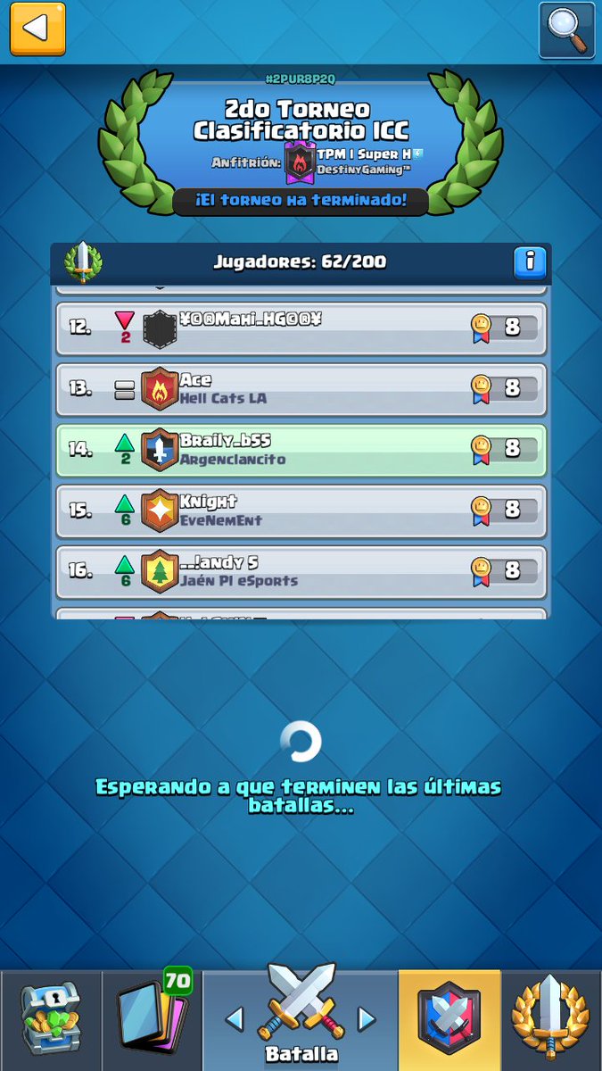 Al final pude terminar clasificando con unas muy buenas partidas en la <a href="/ICC_ClashR/">ICC AMÉRICA CLUBES ❤️</a> .#GO