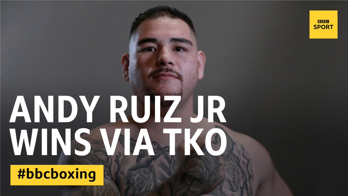 BBCSport's tweet photo. WOW!!!!
ANDY RUIZ JR HAS DONE IT!
He's beaten Anthony Joshua.
Is this the biggest shock in boxing history?
Follow live 👉 https://t.co/63JcJX3CTP
#bbcboxing #JoshuaRuiz https://t.co/y27eSelREe
