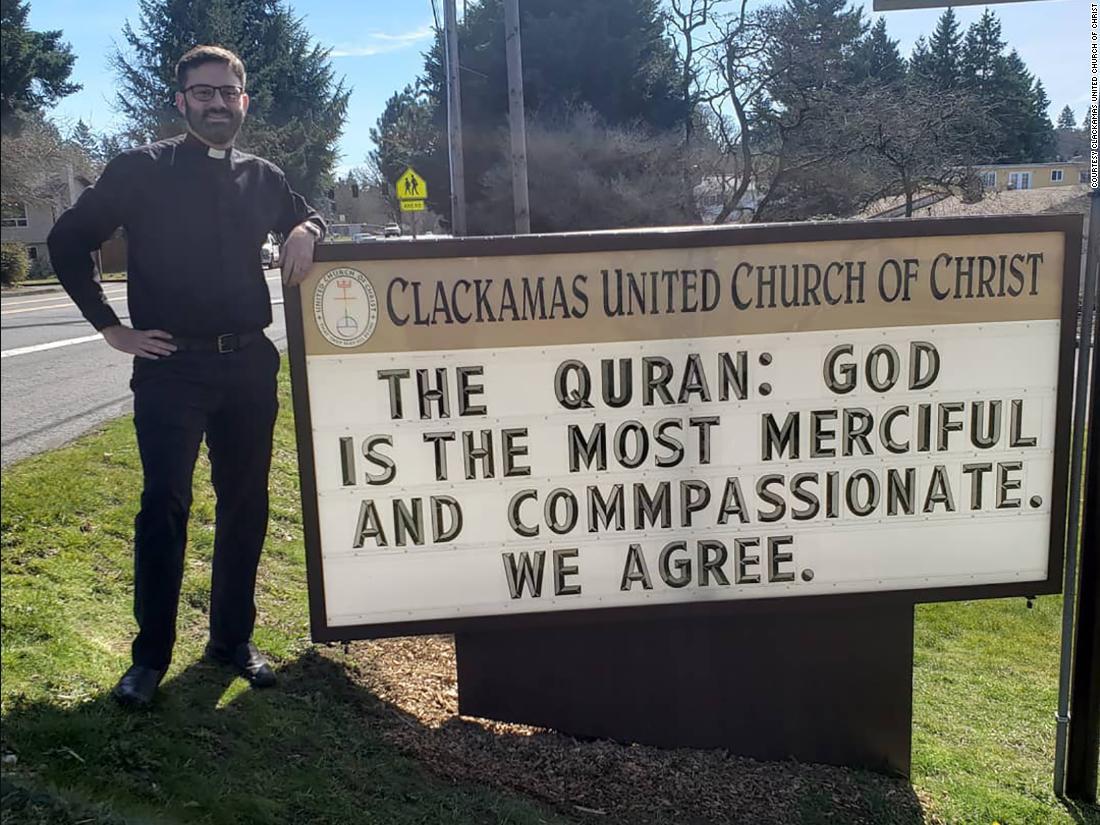 CNN's tweet photo. This church turns heads with its political street signs. The messages slam white supremacy, back transgender rights and urge tolerance toward Muslims. https://t.co/hDiKibHYNP https://t.co/N7VHVz6bNO