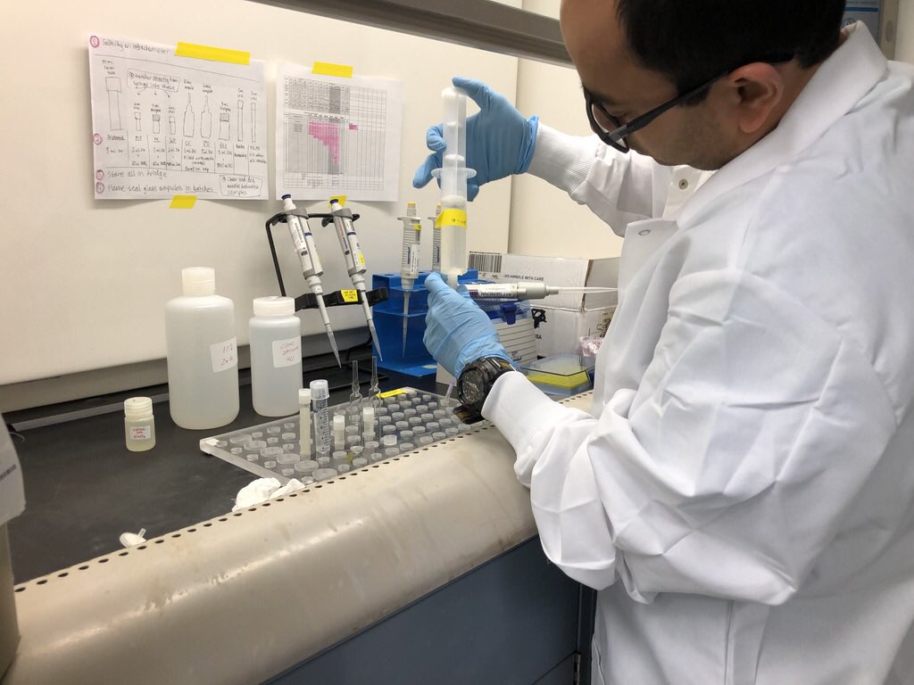 ClimChem's tweet photo. Busy time onboard @TheJR. We have been receiving #samples all day. #Drilling is on hold for a bit as #weather got a little bad. In the meantime, I’m working in the lab processing #porewater. #OceanScience #ClimateScience #NSF_GEO #STEM #Exp383 Photo credit: Rebecca Smith https://t.co/aisWRVLSGU