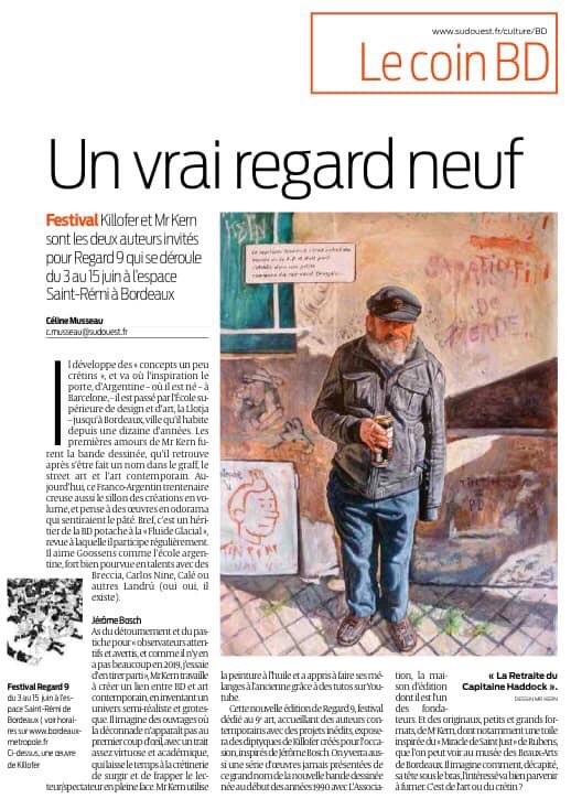 Regard_9's tweet photo. 📌 Dans Sud Ouest Dimanche,
retrouvez @PatriceKilloffe et @mrkern 
Un vrai @Regard_9 sur la bande dessinée ! Festival Regard9 du 3 au 15 juin - Espace St Rémi, Bordeaux
@SO_Bordeaux @BDX_Culture @NvelleAquitaine @LeCNL @Adagp_ #saif @bxbibs @librairiemollat @LaMachineaLire #rgrd9 https://t.co/T2vaowrgoj