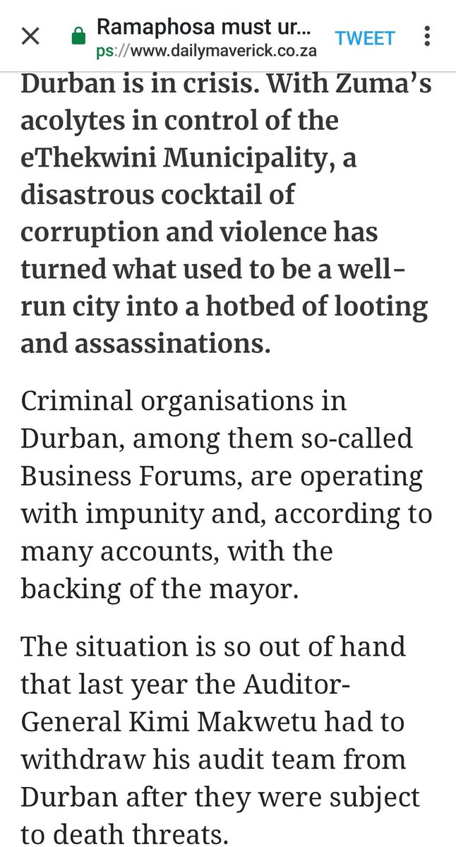 GoldensPam's tweet photo. "#Durban in crisis. #Zuma’s acolytes in control of #eThekwini, disastrous cocktail of #corruption& #violence turned what used 2b well-run city into hotbed of #looting& #assassinations"
#ZandileGumede
#BusinessForums
#Ramaphosa
#ImraanBuccus @dailymaverick
https://t.co/hReGtAm9JI https://t.co/hC9jou6eXR
