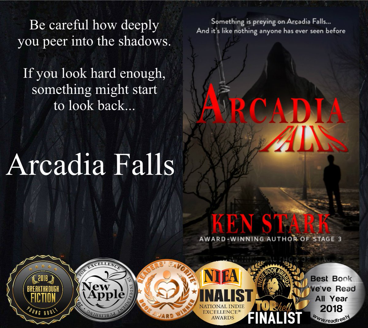 Something is desperately wrong in Arcadia Falls...

amazon.com/dp/B077VVQVL4   

#horror #mystery #paranormal #monster #thriller #IARTG
@NewAppleAwards #awardwinning #YA @TopShelfPub @premium_indie 
Read #ArcadiaFalls for #FREE on #KindleUnlimited