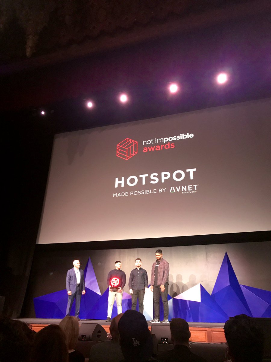Avnet's tweet image. Congratulations to the @NotImpossible 2019 Connectivity Award Winners, Hotspot! These amazingly talented teenagers are doing amazing work to bring internet connectivity to those without access.  #notimpossible #avnetreachfurther