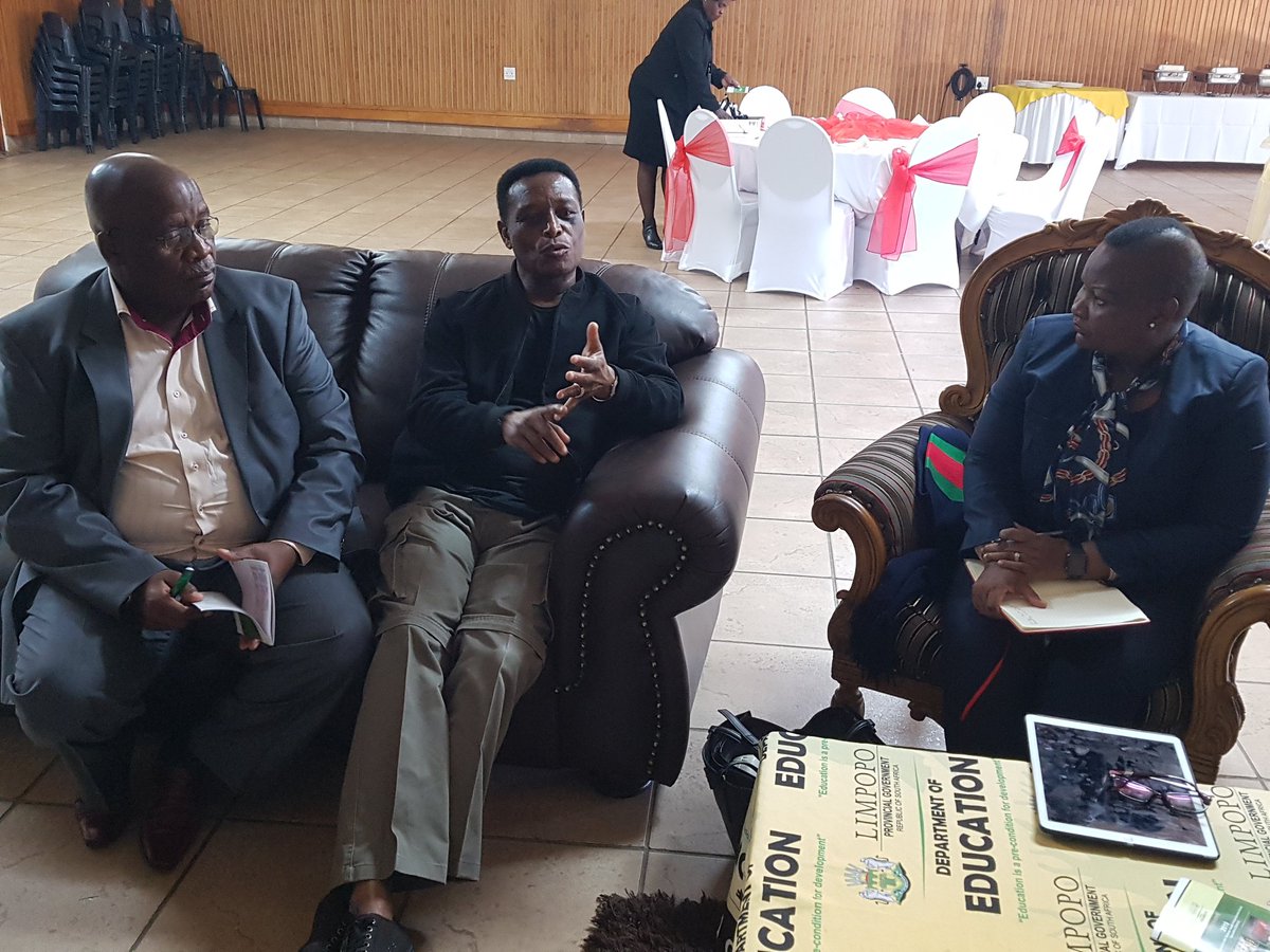SamMakondo's tweet photo. Limpopo Edu MEC Polly Boshielo @PollyBoshielo and SG Beauty Mutheiwana getting a briefing ahead of the last day of the ABC Motsepe Choral Eisteddfod at Bolivia Lodge. The MEC will later today deliver the closing address. https://t.co/2LxNJQqStK
