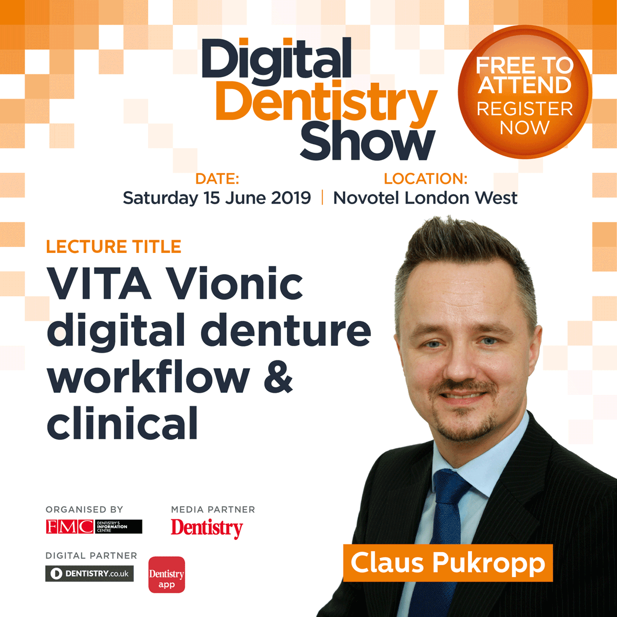 AesDenToday's tweet photo. Claus Pukropp will be lecturing about VITA Vionic digital denture workflow and clinical at the Digital Dentistry Show London on 15 June! Don’t miss out and register now for free!
👉 https://t.co/igXcu33KcS 👈
#touchthetech #dentist #dentistry #digitaldentistry #dentistlondon https://t.co/PRA07viESV