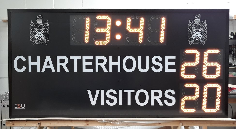 esuscoreboards's tweet photo. A brief respite from #cricket to make a rugby scoreboard with school crests for @CharterhouseSch We can match most livery colours and reproduce graphics and logos at high resolution. #Rugby #ElectronicScoreboards https://t.co/52Ym36fMeh