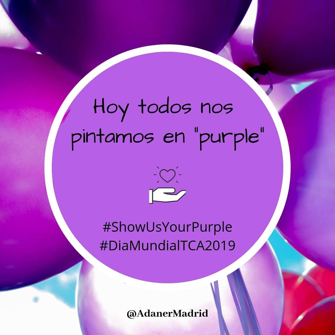 AdanerMadrid's tweet photo. Hoy es el Día Mundial de Acción por los TCA. Hoy nos "pintamos" en "purple" como muestra de apoyo y para darles visibilidad
#ShowUSYourPurple #DiaMundialTCA2019 #LosTCAnoPuedenEsperar
#WorldEDday2019
#WeDoActNow
Únete y sube, también tú, imágenes de morado con estas etiquetas. https://t.co/qamrdBzb4G