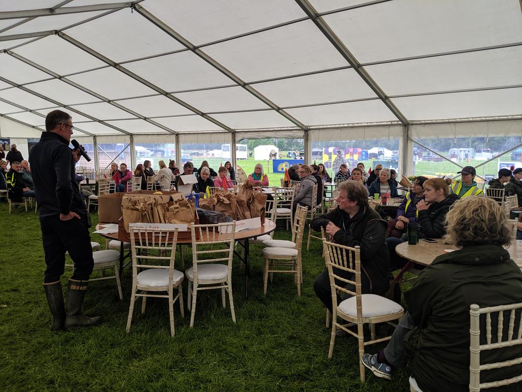 The volunteer briefing is underway for the last day here at #BelsayHorseTrials19 ready for our XC to start at 10am! A huge thank you to everyone and happy jump judging 🤗