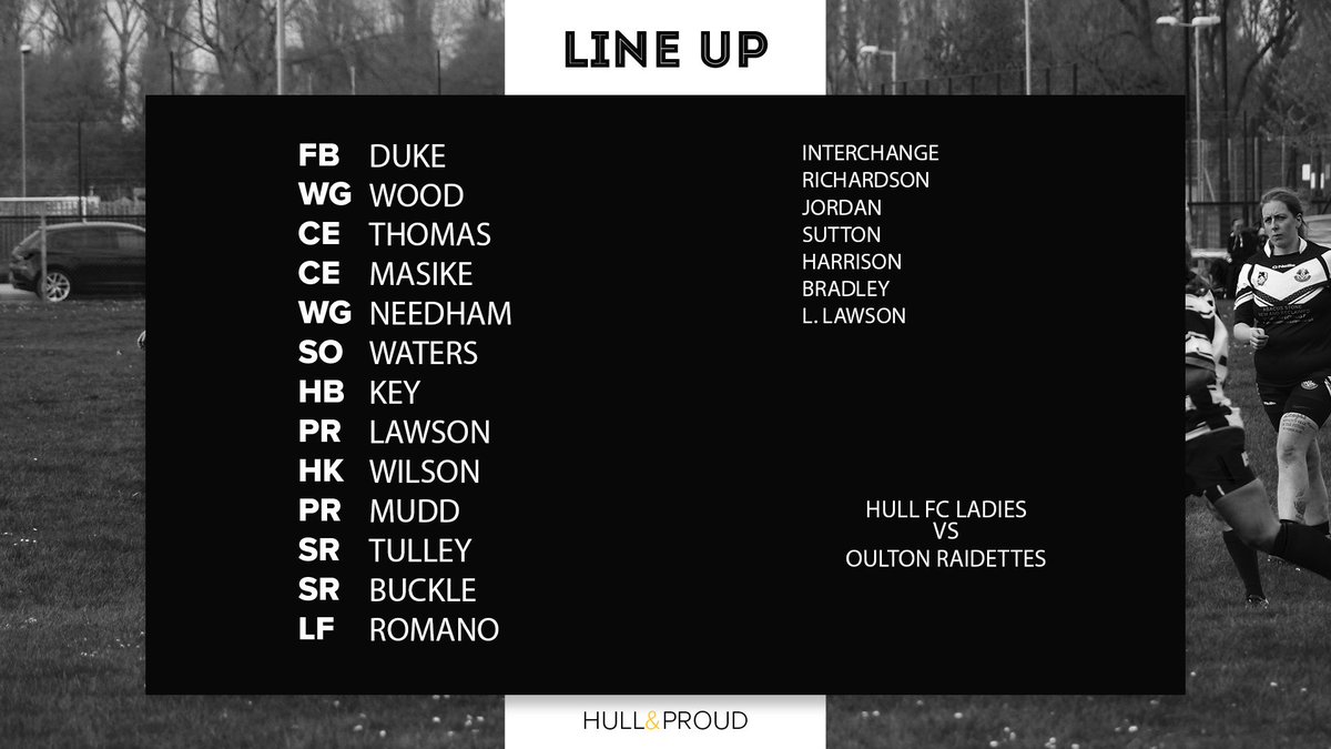 The Hull FC Ladies are back in Championship action this afternoon at home to @OultonRaidettes! Here is how they line up today!👇