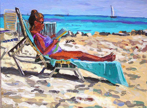 Welcome to Reading Art Sunday. 
This week's choice is Gwen Meyerson's "Lounger Beach Lady"
Enjoy and Share!