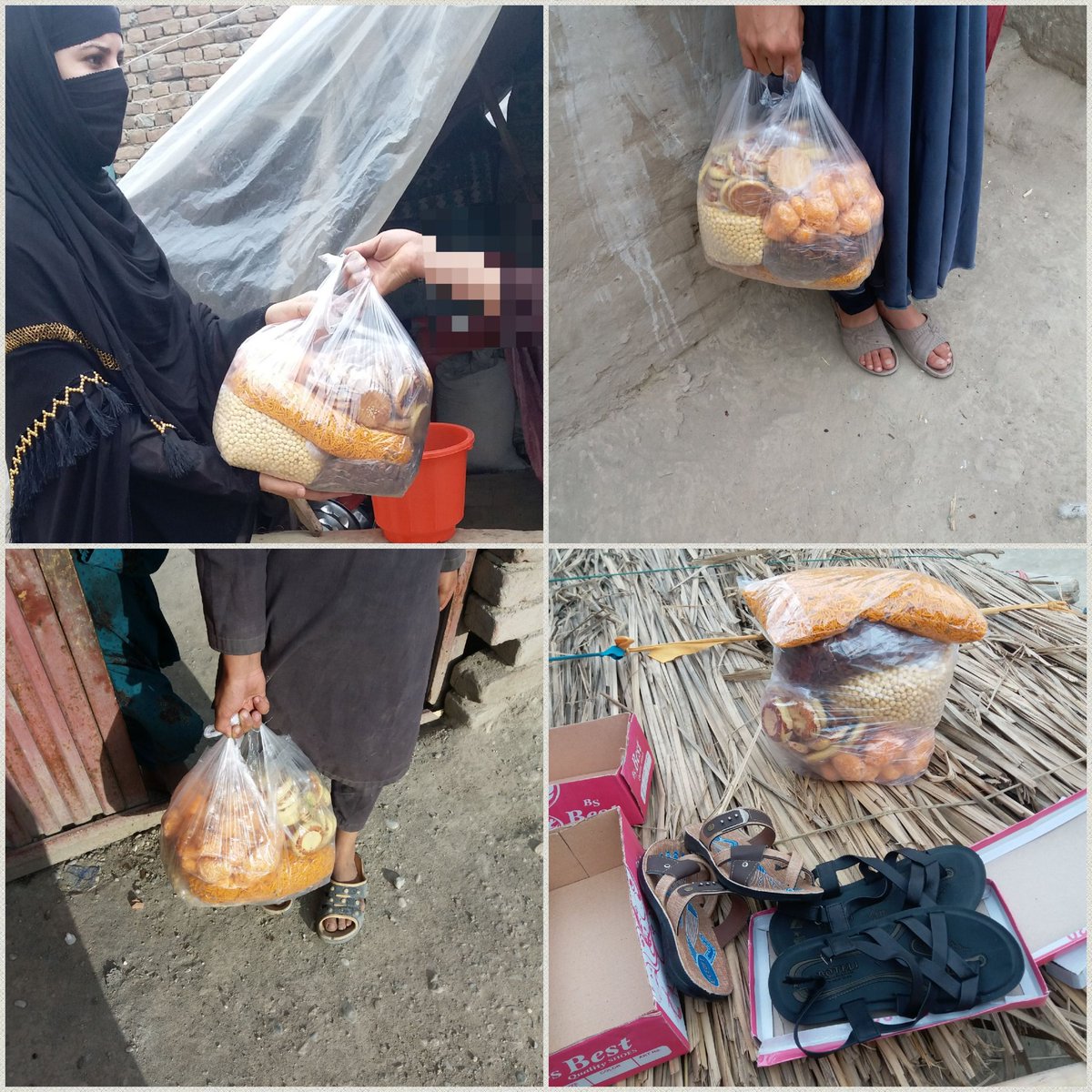 MuqadasaAhmadz2's tweet image. یوه ورور د نوم د نه ښودلو په شرط د غریبو لپاره ۱۰۰$ سل ډالر مرسته کړې وه، موږ پرې شپږ کورنیو ته د اړتیا وړ توکي لکه خوراک، پوښاک او د اختر وچه مېوه واخیسته.
پدې کورنیو کې د یوې کورنۍ سرپرست معتاد او پنځه نورې کورنۍ یتیمانې او بې سرپرسته وې.