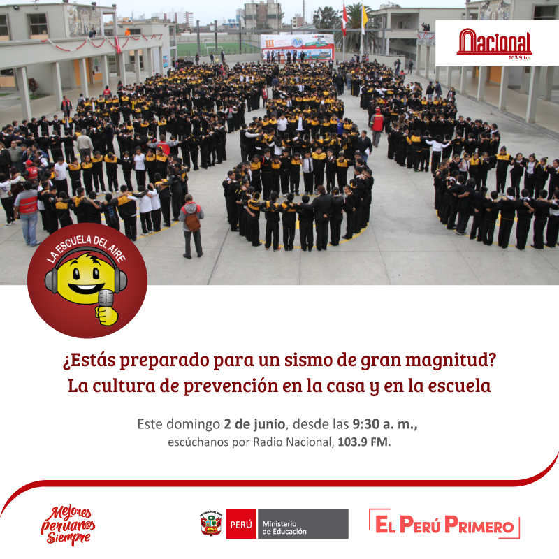 LBEPeru's tweet photo. ¿Estás preparado para un sismo de gran magnitud? La cultura de prevención en la casa y en la escuela. Escúchanos desde las 9:30 a. m., por Radio Nacional 103.9 FM. https://t.co/aTUXAYaVMJ