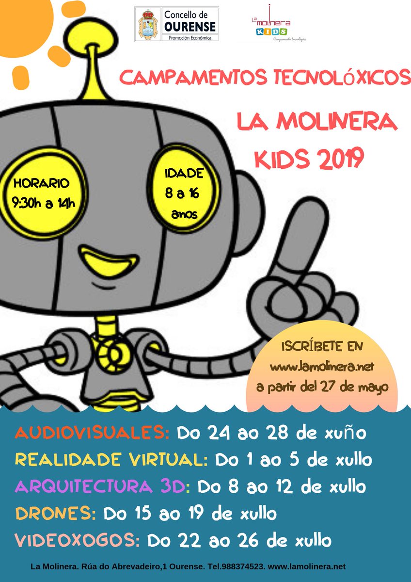 ✍🏼 SIGUEN ABIERTAS INSCRIPCIONES A LOS CAMPAMENTOS TECNOLÓGICOS LA MOLINERA KIDS 2019 🗓 hasta el miércoles 5 de junio a las 24:00h. Inscríbete desde lamolinera.net/actividad/camp…