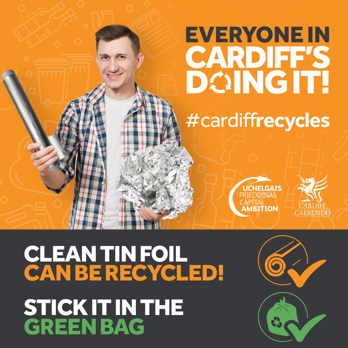 cardiffcouncil's tweet image. Everyone in Cardiff’s Doing It! Clean tin foil CAN be recycled. Stick it in the green bag #CardiffRecycles #Cardiff Click here to visit our A-Z of Recycling: socsi.in/iNpA8