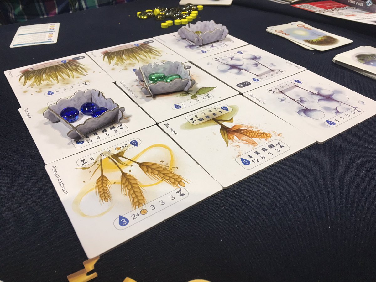TheStrategos's tweet photo. Playing Petrichor at #UKGE2019 making rain clouds and harvesting. Very nice game. Good fun. https://t.co/5cMAF6jGTQ
