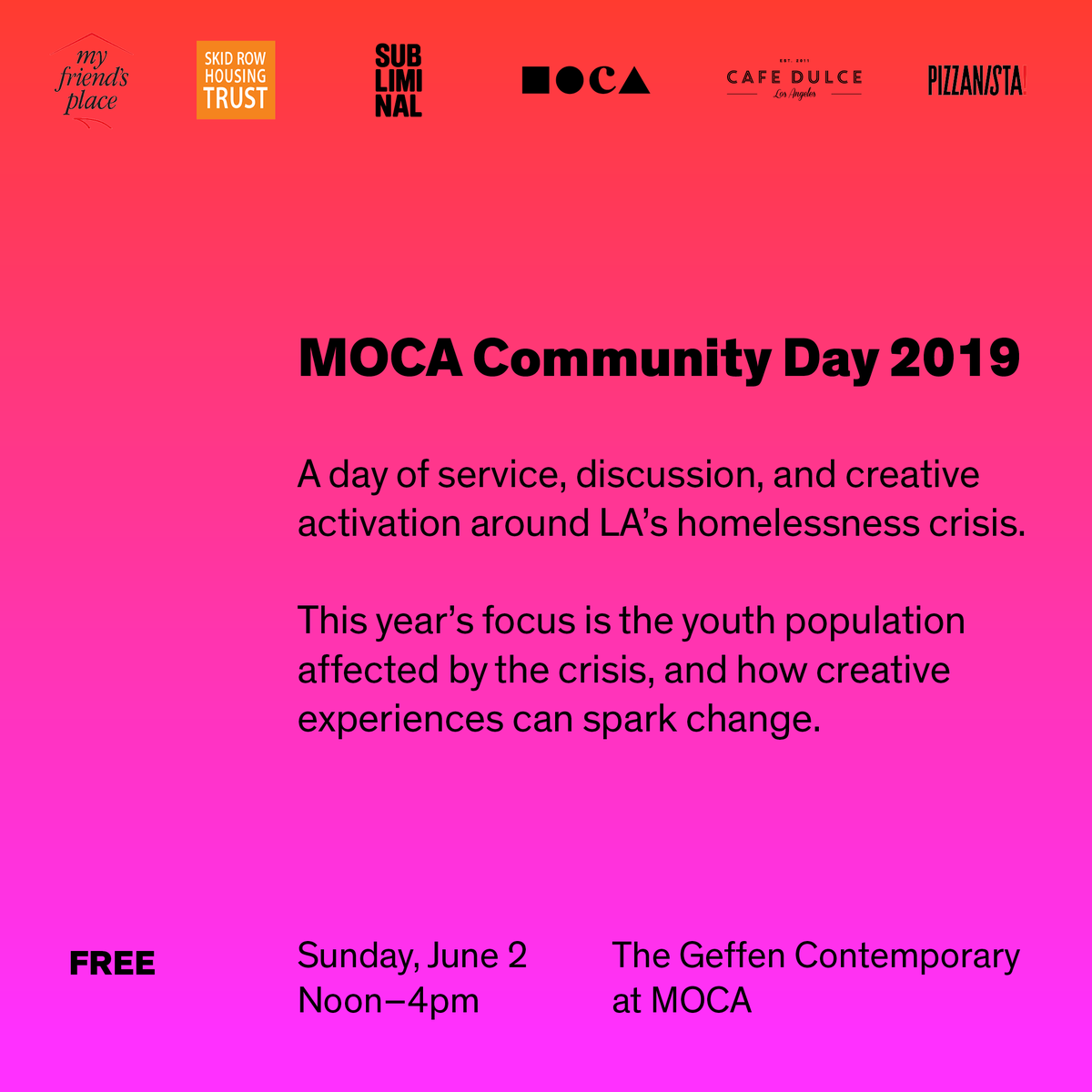 subliminal_art's tweet photo. Join us today, June 2 from 12pm - 4pm for our #FOLKMEDIC workshop with Kris Chau, Hellen Jo, and Ako Castuera at the second annual @MOCA Community Day! visit: https://t.co/KJGaNFTe7b for more details!
#MOCA #subliminalprojects #losangeles https://t.co/X4BNNRQMJW