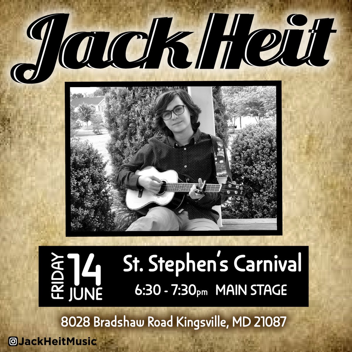 WhatWillJackSay's tweet photo. I will be playing the St. Stephen’s Carnival on 6/14 at 6:30. Come up and enjoy some great music and fun! https://t.co/kPWE6zQxHQ