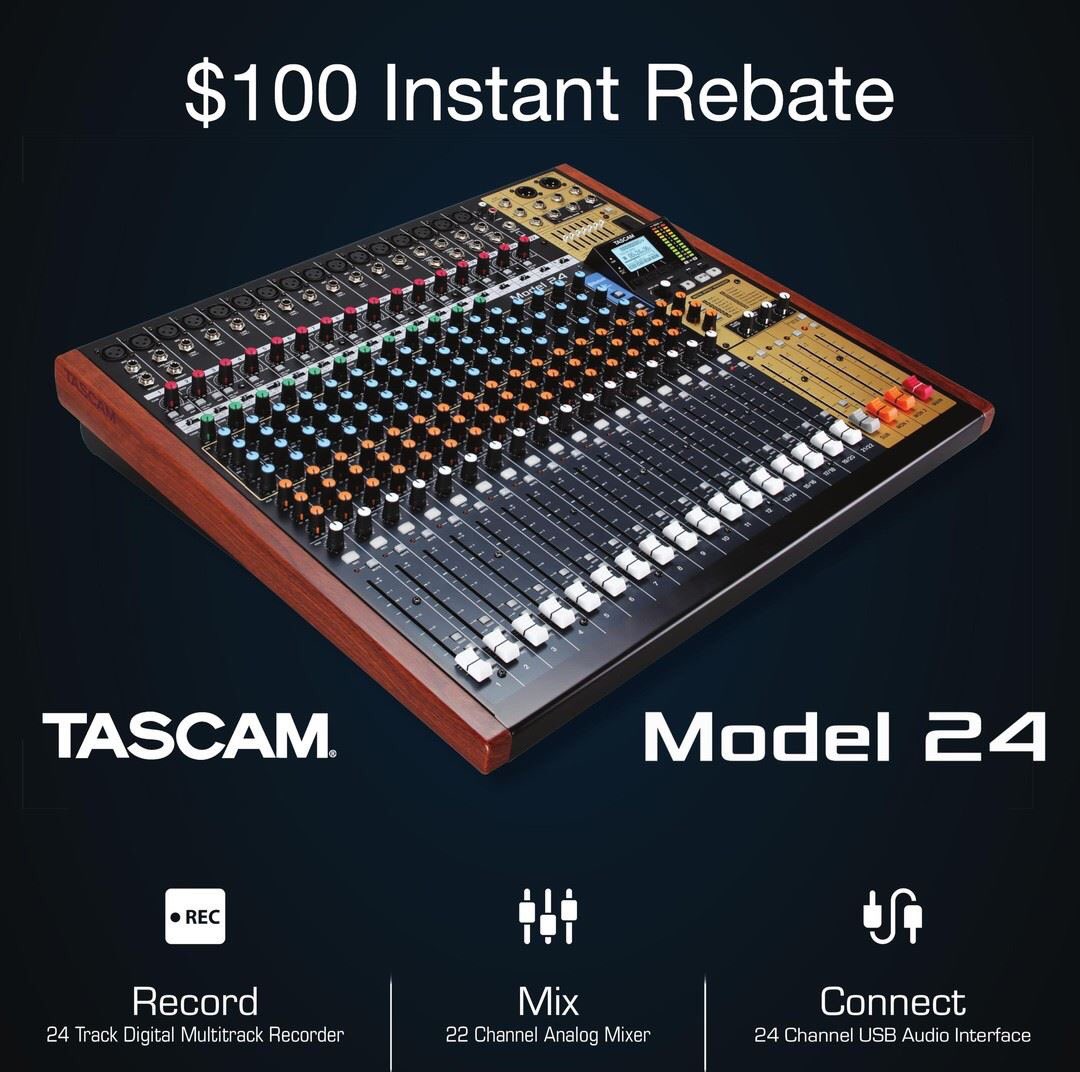 TASCAMpro's tweet photo. Mixer. 24 Track Recorder.
Audio Interface In and Out.
$899.99 right now at your favorite shop.
#TASCAM #TheModel24 #mixer #recording https://t.co/4btxf9uLag
