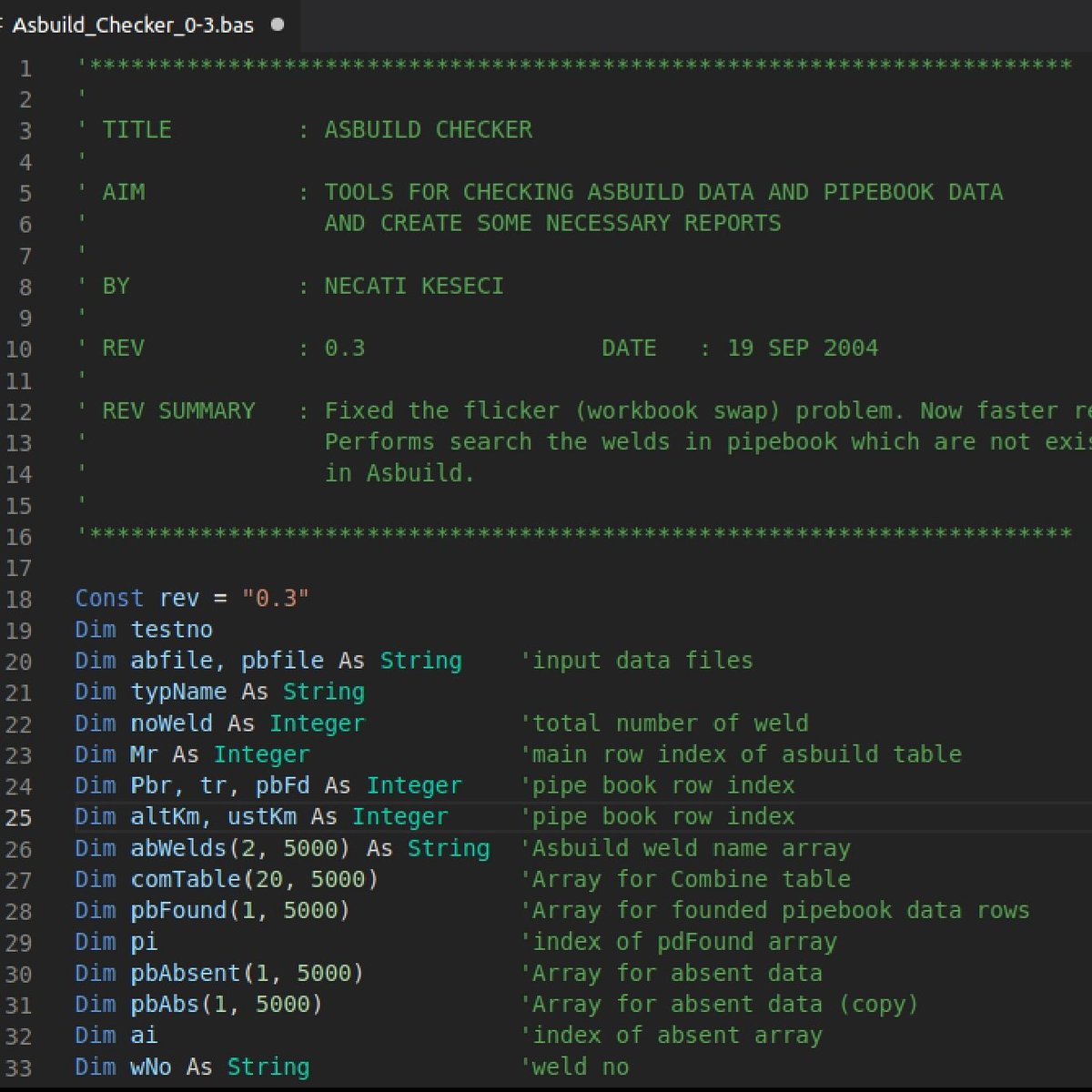 polarisbilisim's tweet photo. BTC Pipeline zamanından bir makro. 

Asbuild Checker: Excel macro for checking asbuild data and pipebook data. (2004)
#pipeline #asbuild #pipebook #weld #excel #macro #btc https://t.co/ztwO1L4nWz