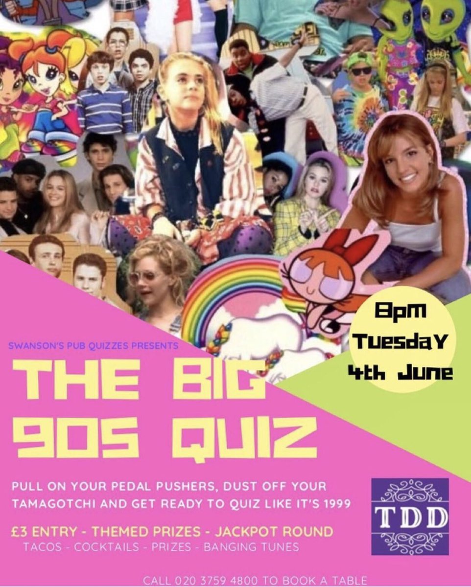 The big 90s Quiz is this Tuesday!

Pull on your pedal pushers, dust off your Tamagotchis &amp; get ready to quiz like its 1999

It’s gonna be a walk down memory lane with our much loved and missed 90s icons...

Kenan &amp; Kel, who?! Sabrina, who?! S Club what now?!

#WillesdenGreen
