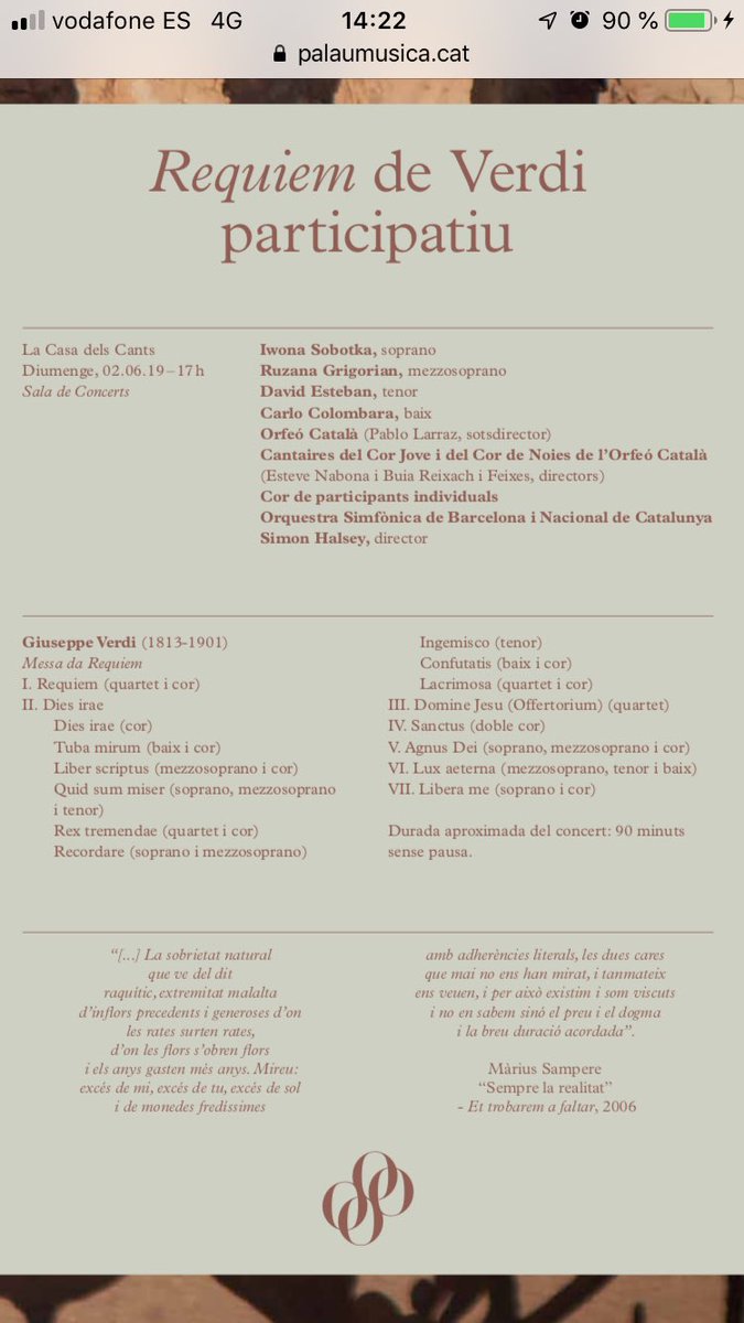 JordiMadd's tweet photo. Un plaer signar les notes al programa del #Requiem de #Verdi participatiu avui 17:00 @palaumusicacat #Inbocca a tothom! @Corjove @CordeNoies @Orfeo_Catala @OrquestraOBC @simonhalsey @iwonasobotka @ColombaraBasso @estevenabona #Barcelona #RequiemVerdi https://t.co/JC1TTKX7IF https://t.co/mvo0SooS6E