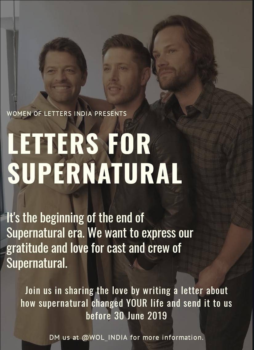 WOL_INDIA's tweet photo. Supernatural enters it's last season this year!! We would like to show them our love and gratitude by sending them letters. If you are interested DM us https://t.co/Nd5NxXXLIY