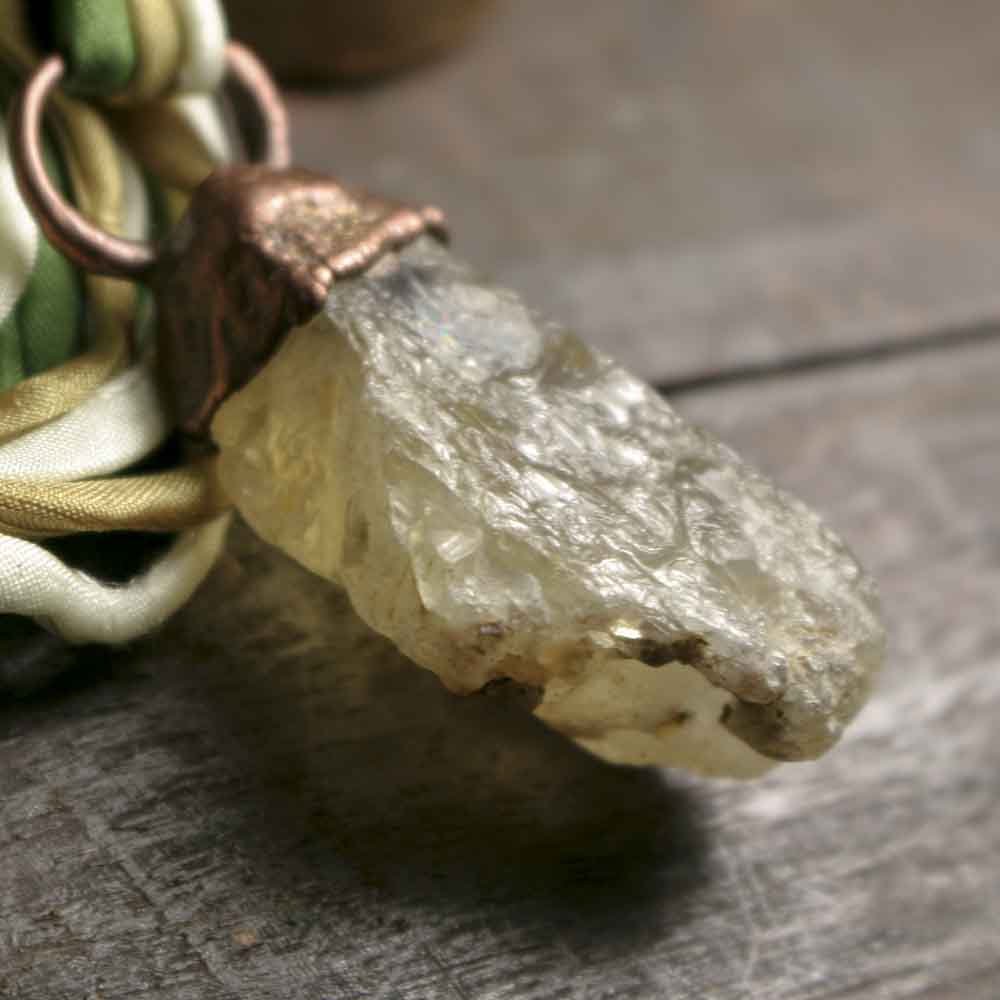 roseanddella's tweet image. Green Yellow Calcite Mineral Stone in Copper on Triple Silk Cord tuppu.net/58a5e419  #CopperElectroformed