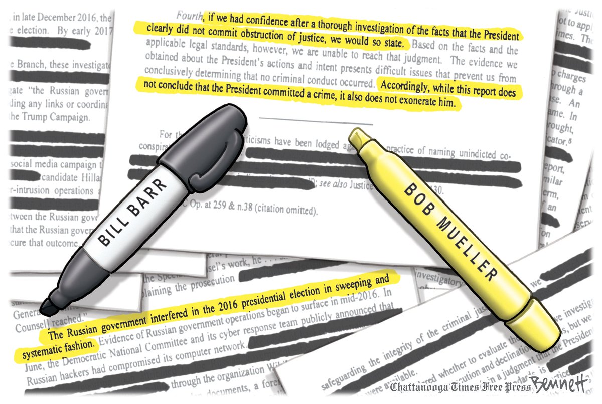 BennettCartoons's tweet photo. 6/2/2019- The Report #MuellerReport #Muellerinvestigation #MuellerStatement #BobMueller #BillBarr #AGBarr #RedactedReport #Redactions #Highlights https://t.co/NNPuWCFVTM https://t.co/p8OnYfV24c
