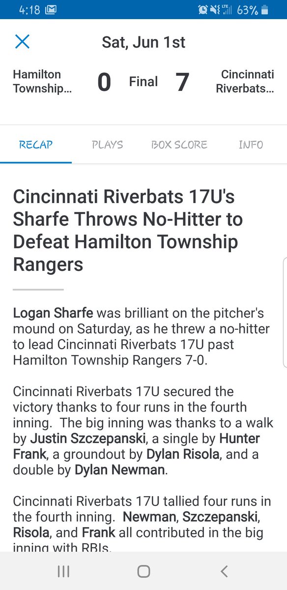 Congrats on the #NoNo <a href="/LSharfe/">Logan Sharfe</a> <a href="/cinriverbats/">Coach Sharfe</a> <a href="/CSCCAthletics/">Clark State Eagles</a> #KeepGrindingKid