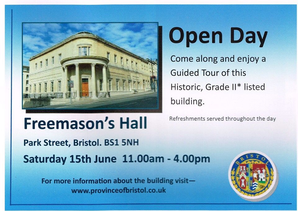 The Freemasons' Hall Open Day will begin with the presentation of cheques to invited local charities.  The Robert Thorne Lodge are proudly presenting two of these cheques. 

Guided tours will commence after the presentations.