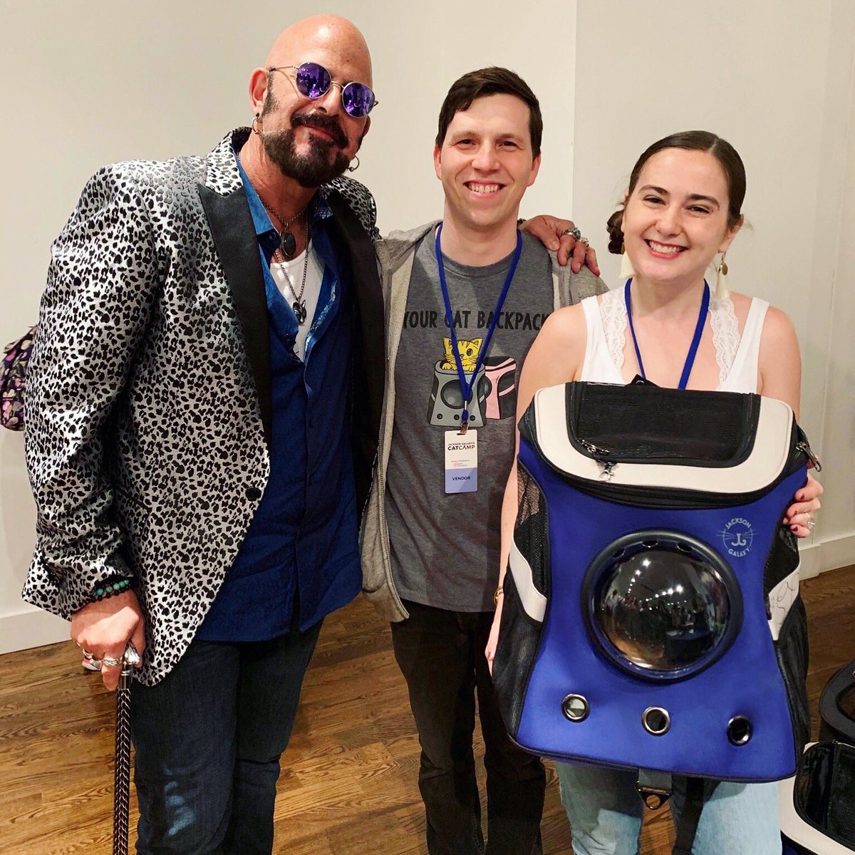 yourcatbackpack's tweet photo. At #JacksonGalaxy’s @catcampnyc to launch The Jackson Galaxy Convertible Cat Backpack designed in collaboration with @thecatdaddy himself! https://t.co/RWFQG6EoNM #yourcatbackpack 
Pre-order now! #catcampnyc — don’t delay, we’re almost sold out, #CatCamper! #teamcatmojo https://t.co/HJFwg2xFmI