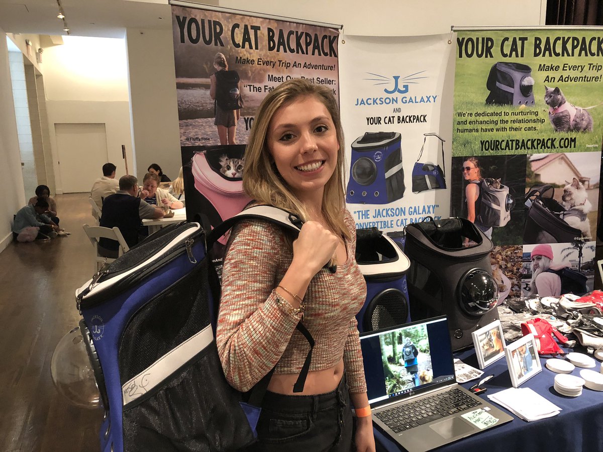 yourcatbackpack's tweet photo. At #JacksonGalaxy’s @catcampnyc to launch The Jackson Galaxy Convertible Cat Backpack designed in collaboration with @thecatdaddy himself! https://t.co/RWFQG6EoNM #yourcatbackpack 
Pre-order now! #catcampnyc — don’t delay, we’re almost sold out, #CatCamper! #teamcatmojo https://t.co/HJFwg2xFmI