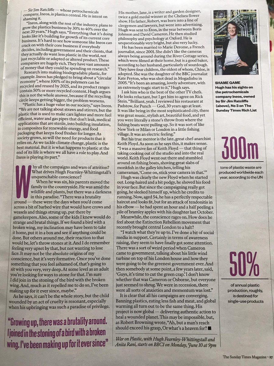 HughFW's tweet photo. For the past year @itsanitarani and I have been investigating the world's problems with #plastics, and some solutions too. #WarOnPlastic starts 10th of June @BBCOne 9pm and you can read about it in @TheSTMagazine today. #plasticpollution https://t.co/ck9VJCfyLh