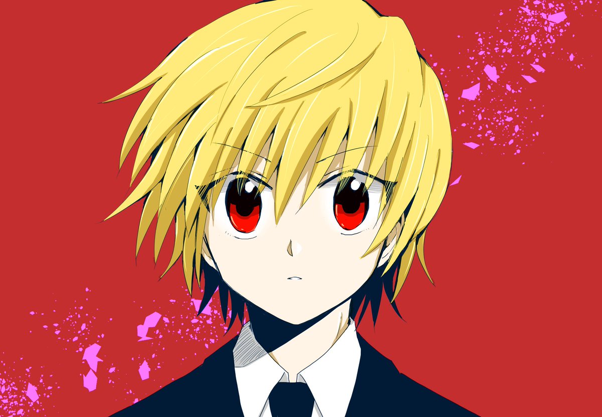1boy blonde hair red eyes solo male focus necktie red background  illustration images