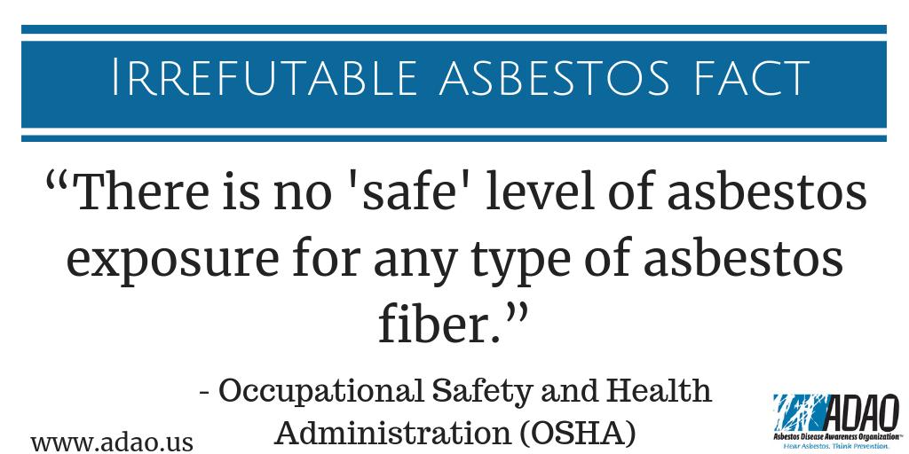 Linda_ADAO's tweet photo. Irrefutable Fact || @USDOL states: “There is no "safe" level of exposure for any type of #asbestos fiber” #mesothelioma #BanAsbestosNow #ToxicEPA https://t.co/8iltw2SrLs