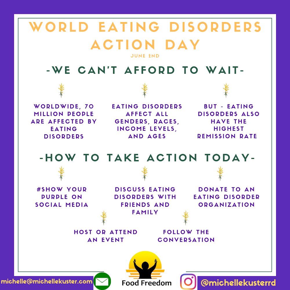 across the world today, individuals and organizations are coming together to raise awareness and support for eating disorder treatment and research. with the highest mortality rate amongst psychological illnesses, we can’t afford to wait. #ShowYourPurple