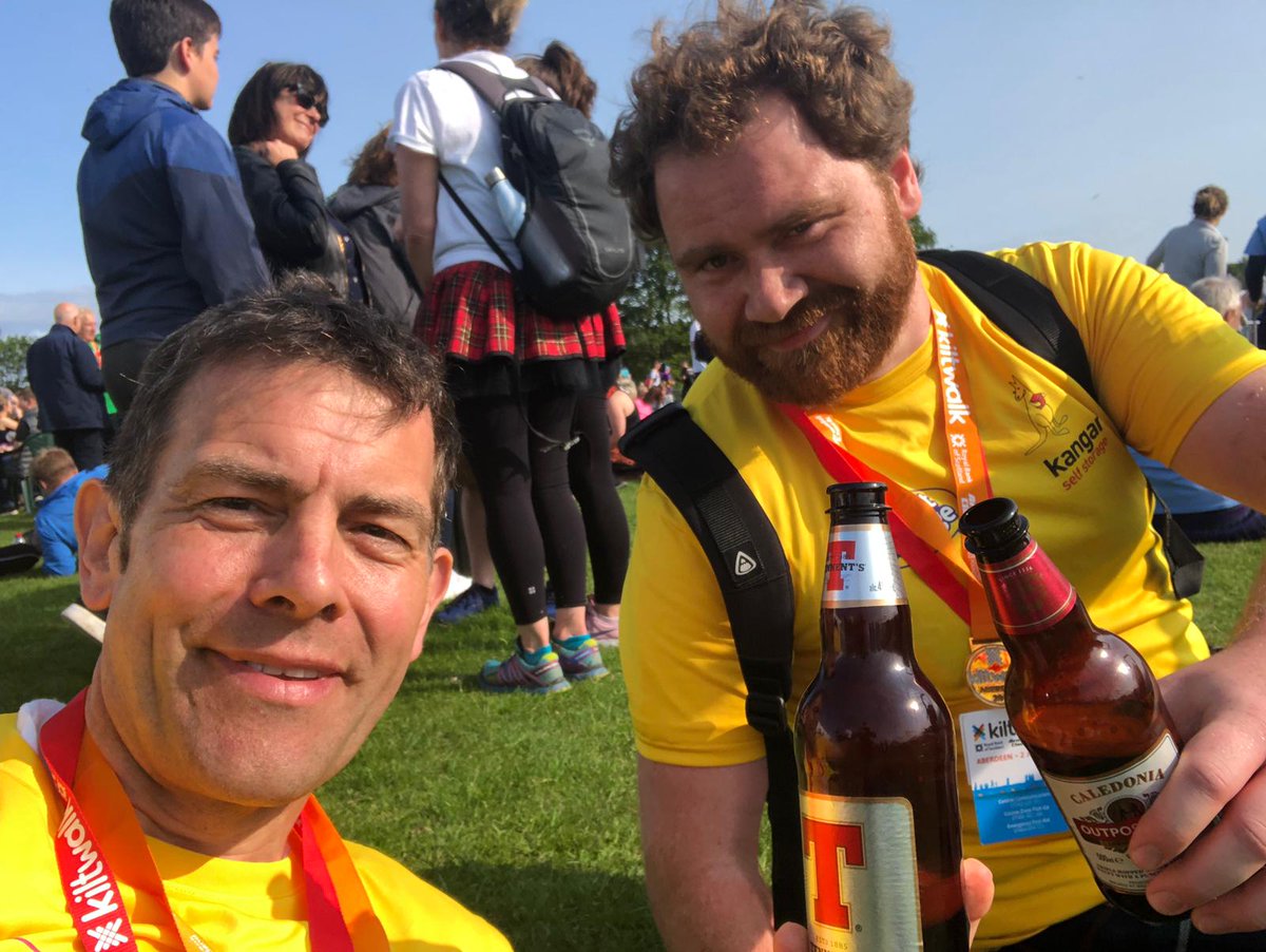 Well deserved beers for the boys who've finished #KiltwalkAberdeen raising funds for @strathcarron1  - help us help them and donate here: 
👉bit.ly/30IbtJg